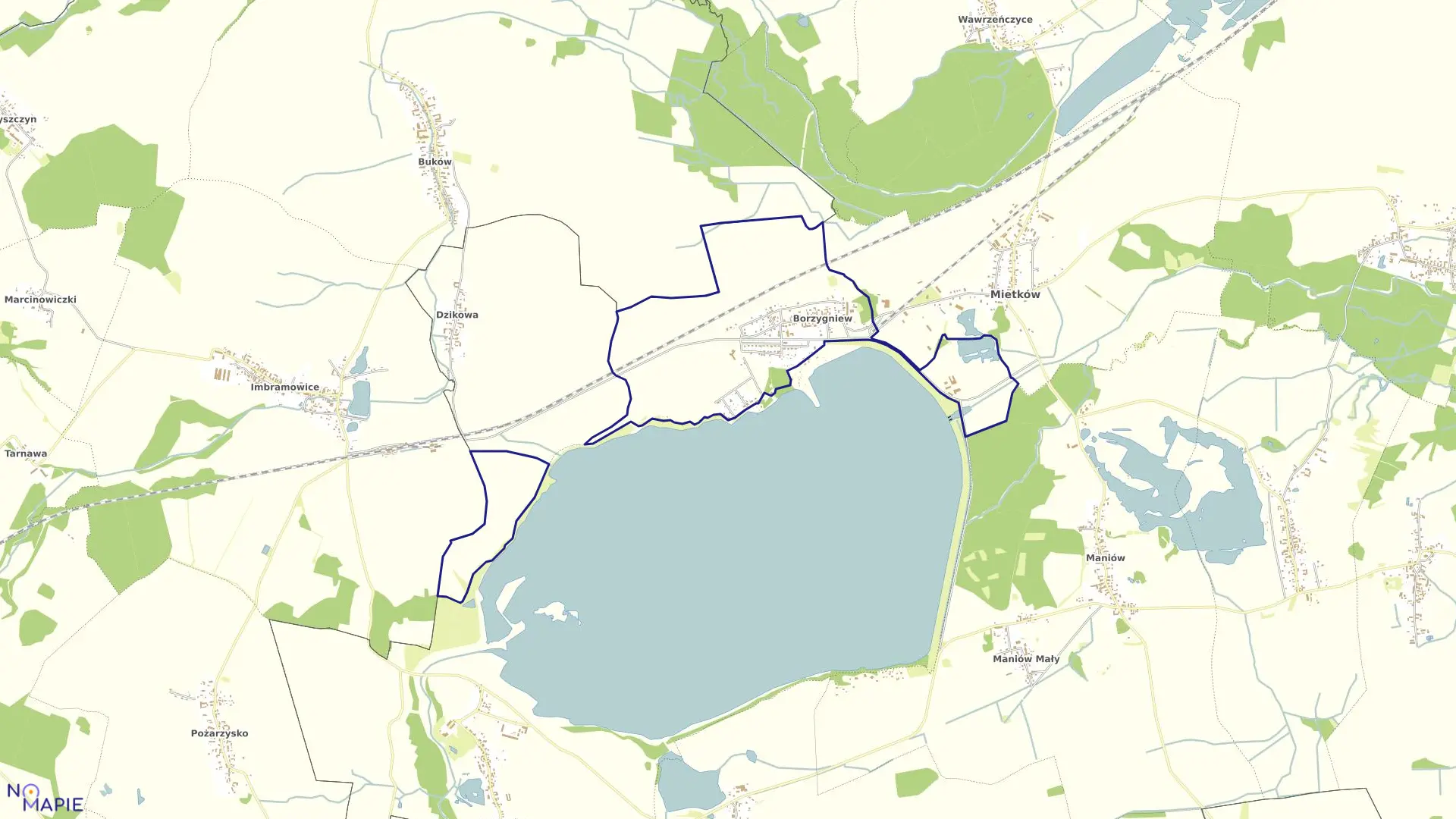Mapa obrębu Borzygniew w gminie Mietków