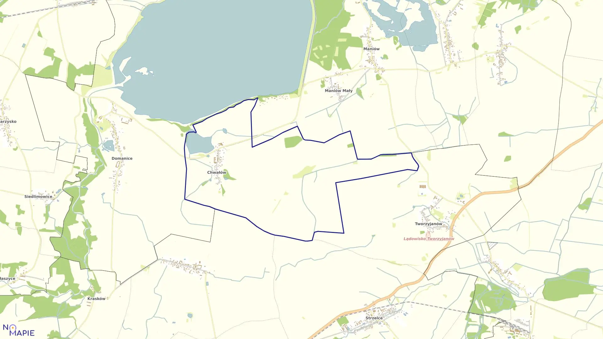 Mapa obrębu Chwałów w gminie Mietków