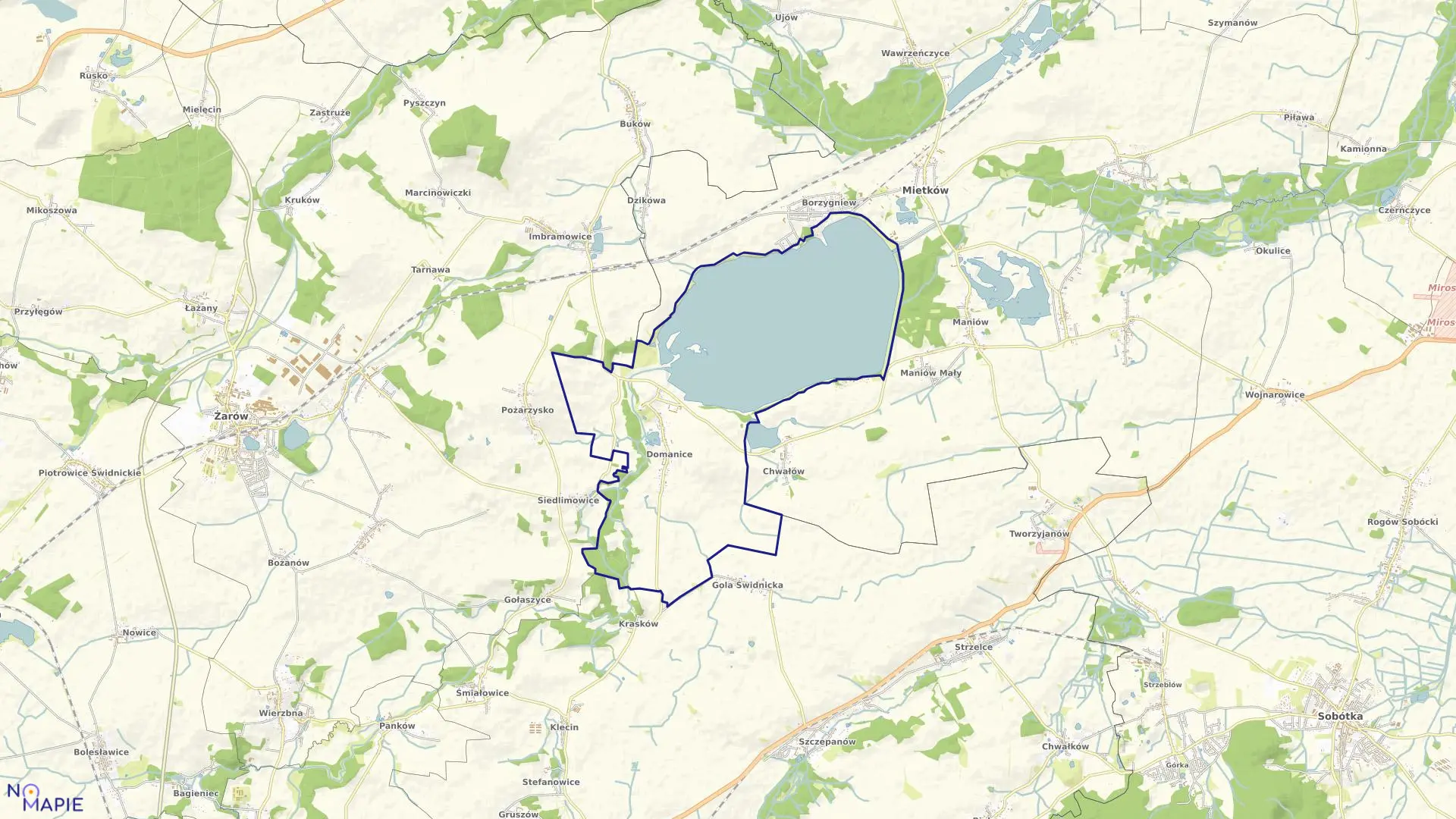 Mapa obrębu Domanice w gminie Mietków