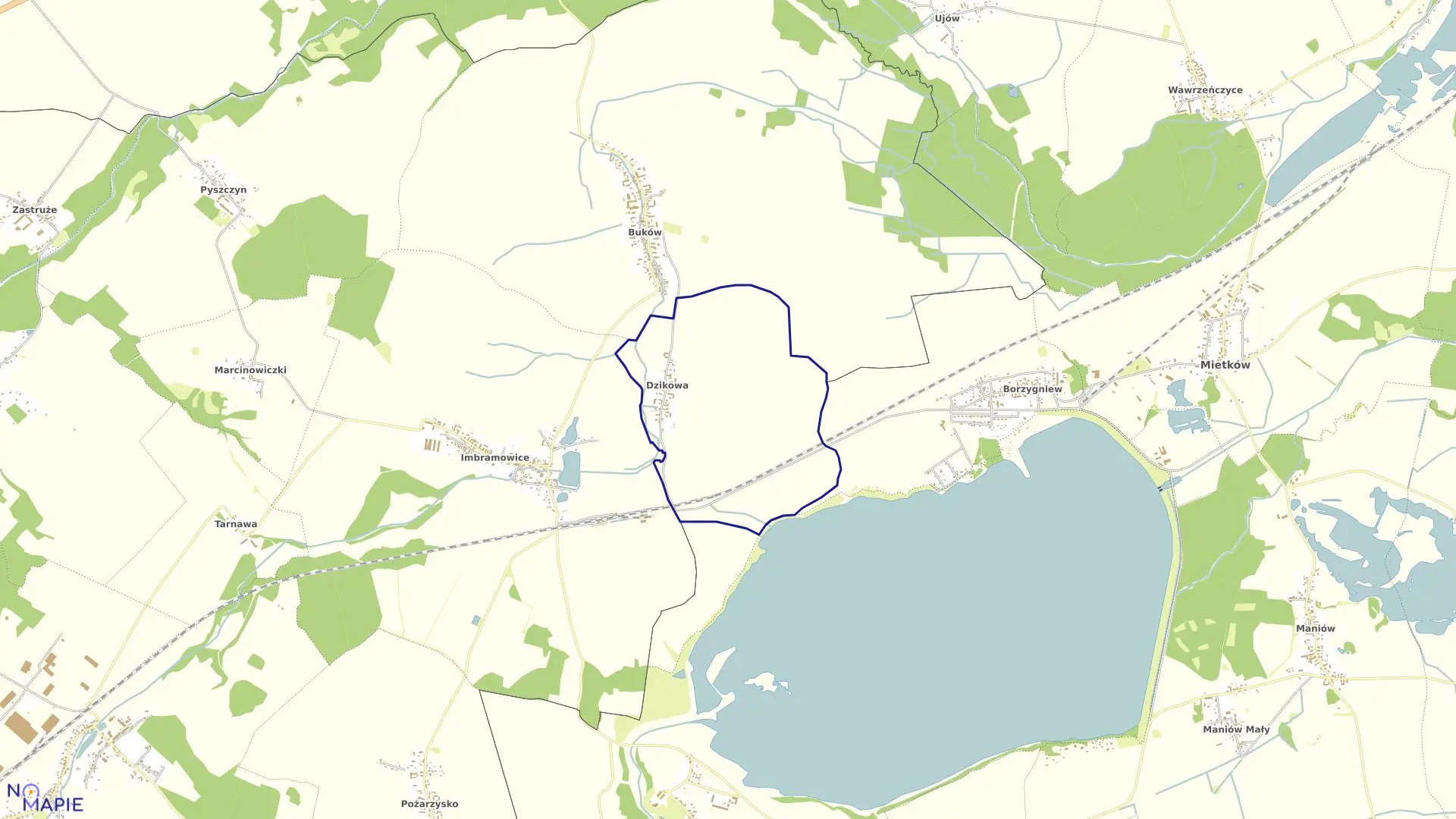 Mapa obrębu Dzikowa w gminie Mietków