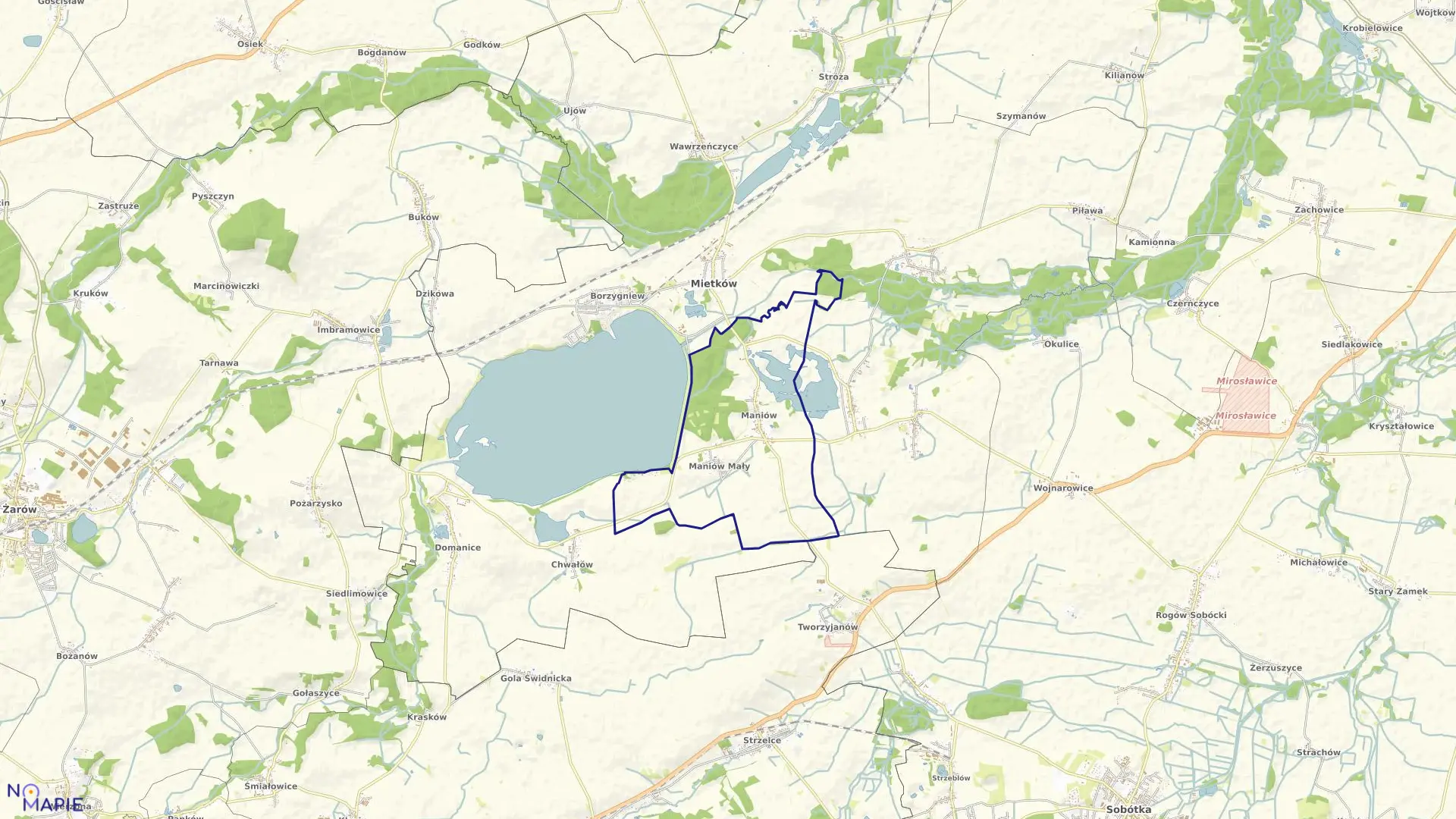 Mapa obrębu Maniów Maniów Mały w gminie Mietków