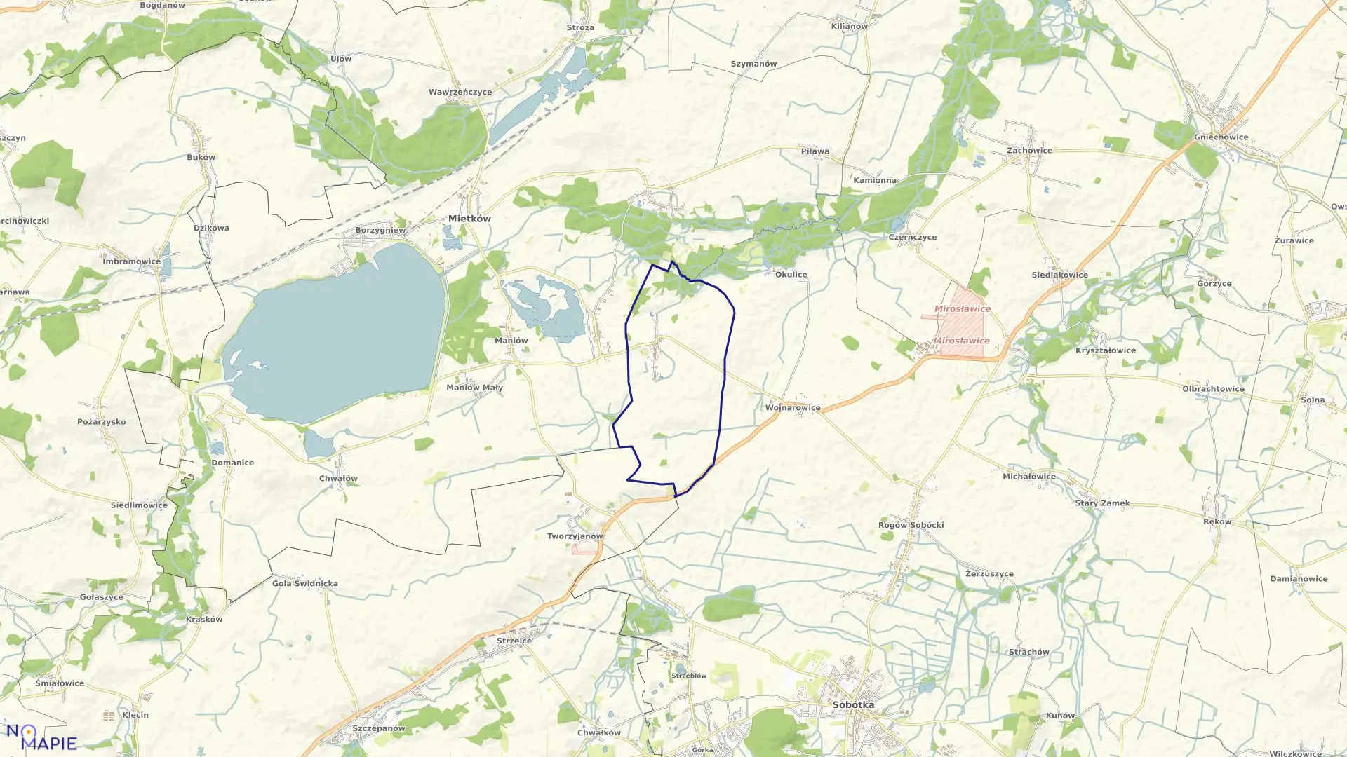 Mapa obrębu Maniów Wielki w gminie Mietków