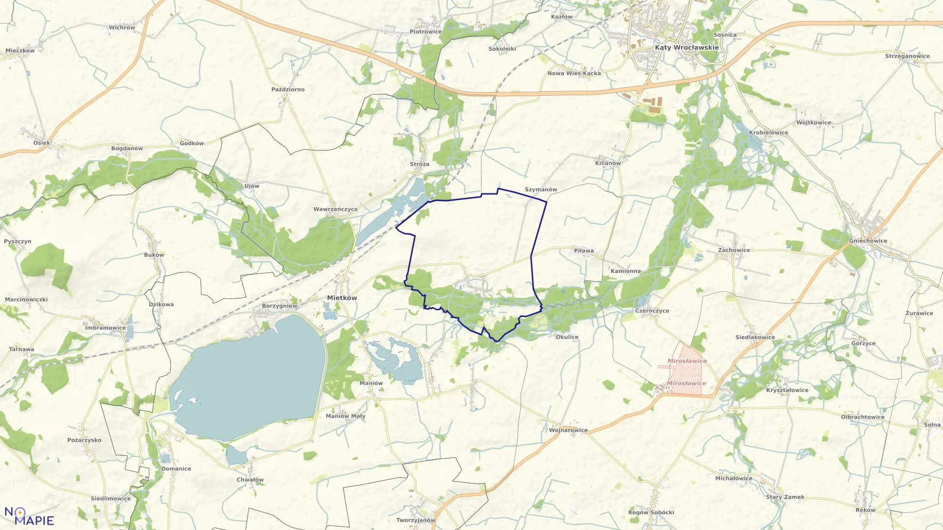 Mapa obrębu Milin w gminie Mietków