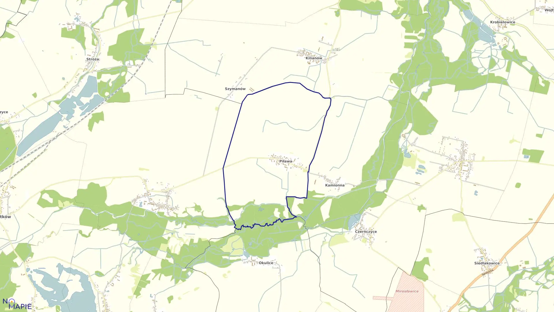 Mapa obrębu Piława w gminie Mietków