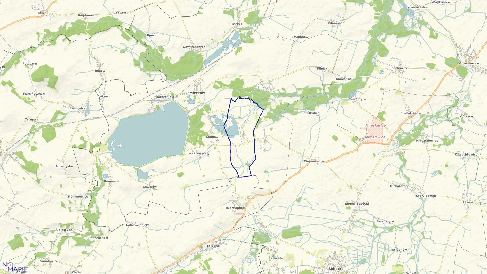 Mapa obrębu Proszkowice w gminie Mietków